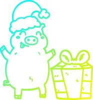 cold gradient line drawing cartoon happy christmas pig vector