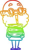 rainbow gradient line drawing cartoon joyful man with beard vector