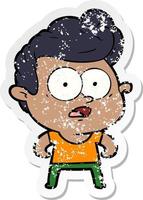 distressed sticker of a cartoon staring man vector