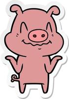 sticker of a nervous cartoon pig vector