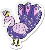 retro distressed sticker of a cartoon peacock vector
