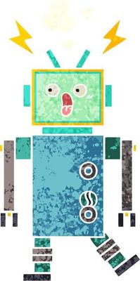 retro illustration style cartoon robot
