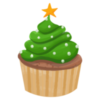 cupcake ad acquerello, decorazione natalizia dipinta a mano png