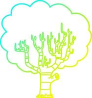 árbol de dibujos animados de dibujo de línea de gradiente frío vector