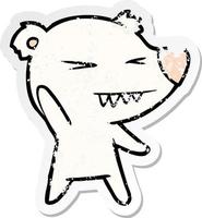 distressed sticker of a angry polar bear cartoon vector