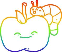 rainbow gradient line drawing cartoon apple and bug vector