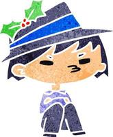 christmas retro cartoon of kawaii boy vector
