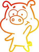 warm gradient line drawing happy cartoon pig vector