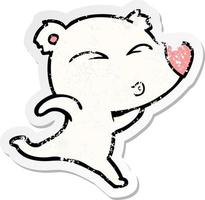 distressed sticker of a cartoon whistling polar bear vector