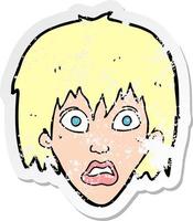 retro distressed sticker of a cartoon frightened woman vector