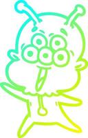 cold gradient line drawing happy cartoon alien vector