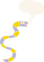 hissing cartoon snake and speech bubble in retro style vector