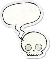 cartoon skull and speech bubble distressed sticker vector