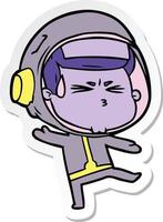 pegatina de un astronauta estresado de dibujos animados vector