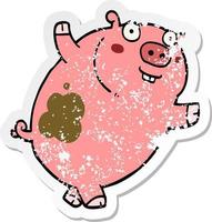 distressed sticker of a funny cartoon pig vector