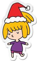 christmas sticker cartoon of kawaii girl vector