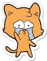 sticker of a cartoon crying cat vector