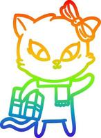 gato de dibujos animados de dibujo de línea de gradiente de arco iris vector