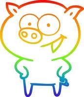 rainbow gradient line drawing cheerful pig cartoon vector