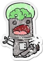 distressed sticker of a cartoon robot vector