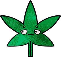 retro grunge texture cartoon marijuana leaf vector