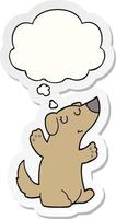 cartoon dog and thought bubble as a printed sticker vector