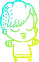 cold gradient line drawing happy cartoon girl vector