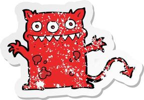 retro distressed sticker of a cartoon little monster vector