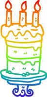 rainbow gradient line drawing cartoon chocolate cake vector