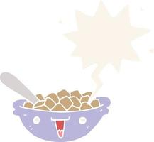 lindo tazón de dibujos animados de cereal y burbuja de habla en estilo retro vector