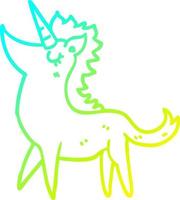 línea de gradiente frío dibujo unicornio de dibujos animados vector