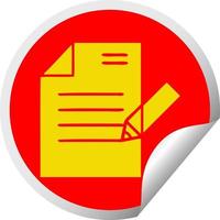 circular peeling sticker cartoon of writing a document vector