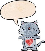 cute cartoon cat and speech bubble in retro texture style vector