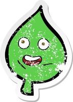 retro distressed sticker of a cartoon happy leaf vector