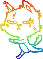 rainbow gradient line drawing tough cartoon cat running vector