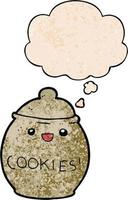 cute cartoon cookie jar and thought bubble in grunge texture pattern style vector