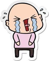 sticker of a cartoon crying bald man vector