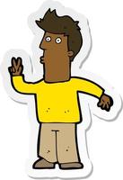 sticker of a cartoon man giving peace sign vector