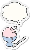 cartoon ice cream dessert and thought bubble as a printed sticker vector