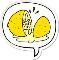 cartoon cut lemon and speech bubble sticker vector