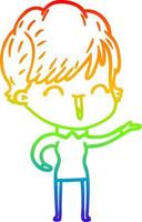 rainbow gradient line drawing cartoon laughing woman vector