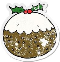 distressed sticker of a cartoon christmas pudding vector