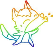 rainbow gradient line drawing howling wolf cartoon vector