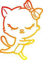 warm gradient line drawing cute cartoon cat with bow vector