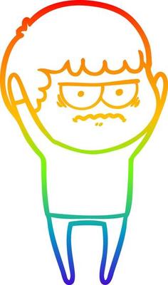 rainbow gradient line drawing cartoon annoyed man
