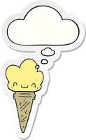 cartoon ice cream with face and thought bubble as a printed sticker vector