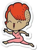 sticker of a cartoon happy hipster girl vector