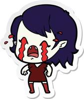 sticker of a cartoon crying vampire girl vector