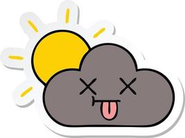 sticker of a cute cartoon storm cloud and sun vector