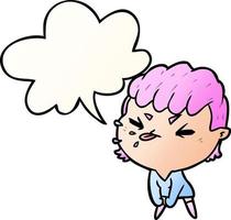 cute cartoon rude girl and speech bubble in smooth gradient style vector